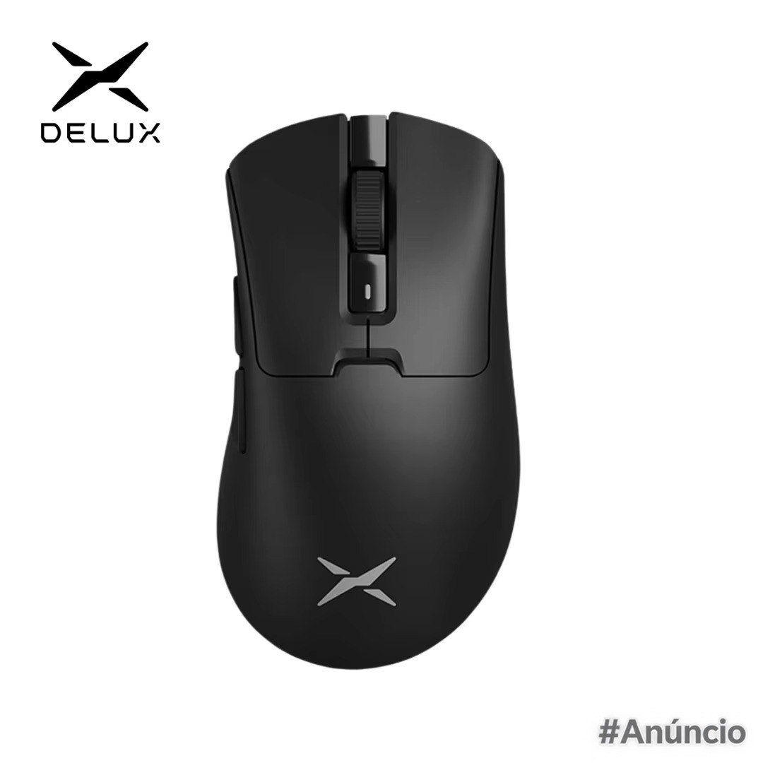 Mouse ergonômico Delux M900Pro com design moderno, sensor 26000 DPI, conexão 2.4G e iluminação RGB