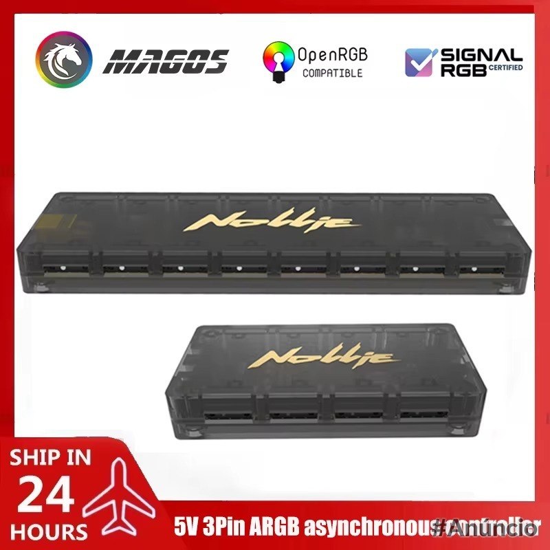 Controladora Nollie Mzx aRGB 5V com 8 portas para sincronização de iluminação em PCs, compatível com OpenRGB e Signal RGB Certified