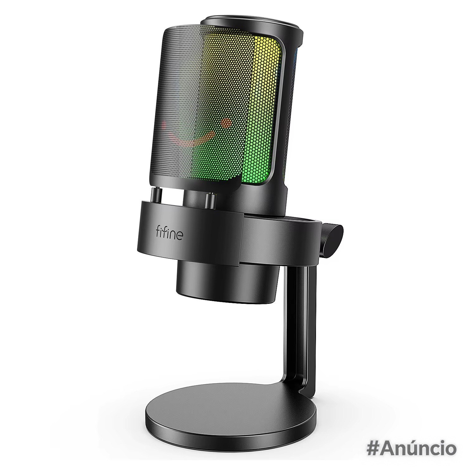 Microfone gamer FIFINE A8 com controle RGB, entrada para fone de ouvido, filtro pop e design moderno em preto
