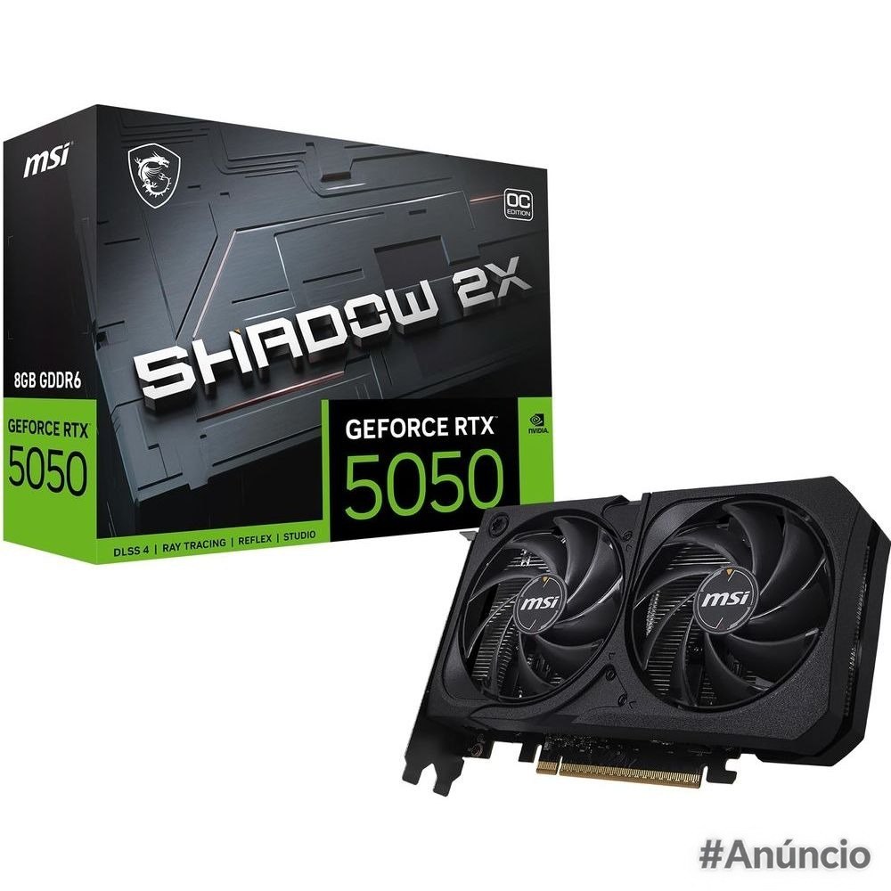 Placa de vídeo MSI GeForce RTX 5050 Shadow 2X OC com 8GB GDDR6 e design com duas ventoinhas