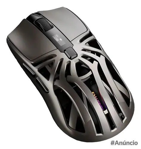 Mouse gamer sem fio Smailwolf RS8 na cor cinza com iluminação RGB e design de carcaça vazada
