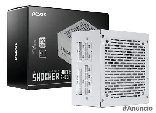 Fonte Gamer Pcyes Shocker 600W Full Modular 80 Plus White
