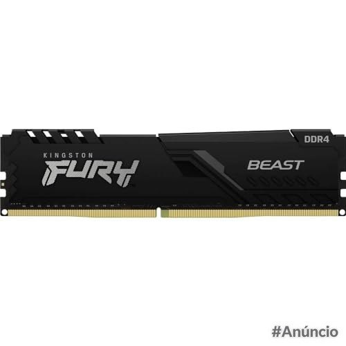 Módulo de memória Kingston Fury Beast 16GB DDR4 3200MHz na cor preta com dissipador de calor