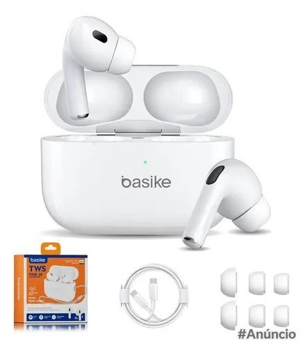 Fone de Ouvido Sem Fio Basike TWS Bluetooth 5.3 Branco