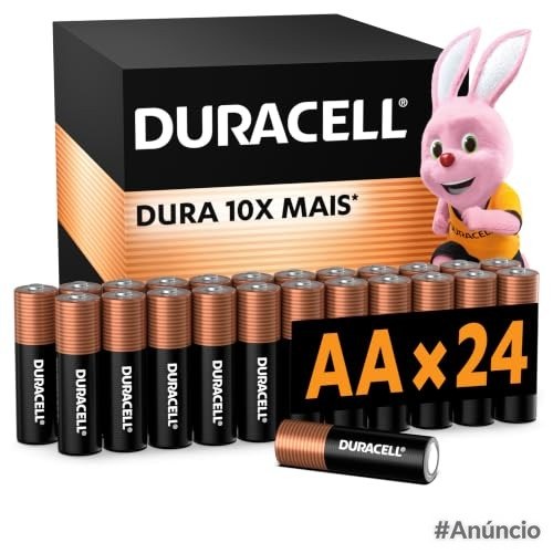 Duracell Pilhas Alcalinas AAA Palito Pack 24 Unidades – Dura Mais - Ideal para Controle de Videogame e Brinquedos