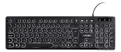 Teclado Chocolate Slim LED Branco Teclas Redondas USB TC200 Preto