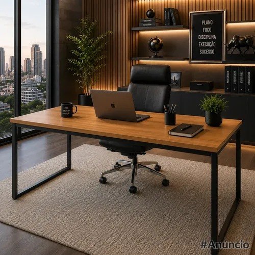 Mesa Escritório Industrial 150cm Home Office Ma Madeira