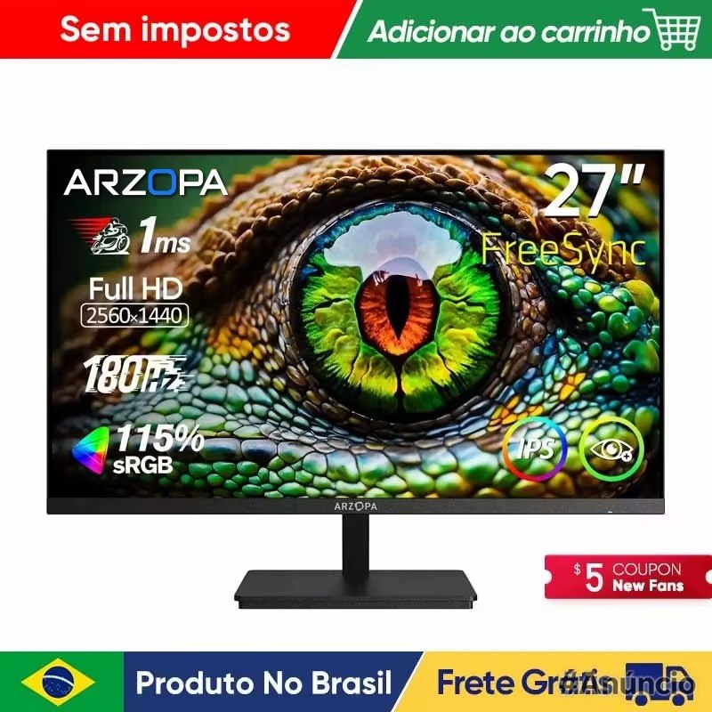 Monitor Arzopa Gamer 27" QHD Fast IPS 180Hz 1Ms HDMI DP