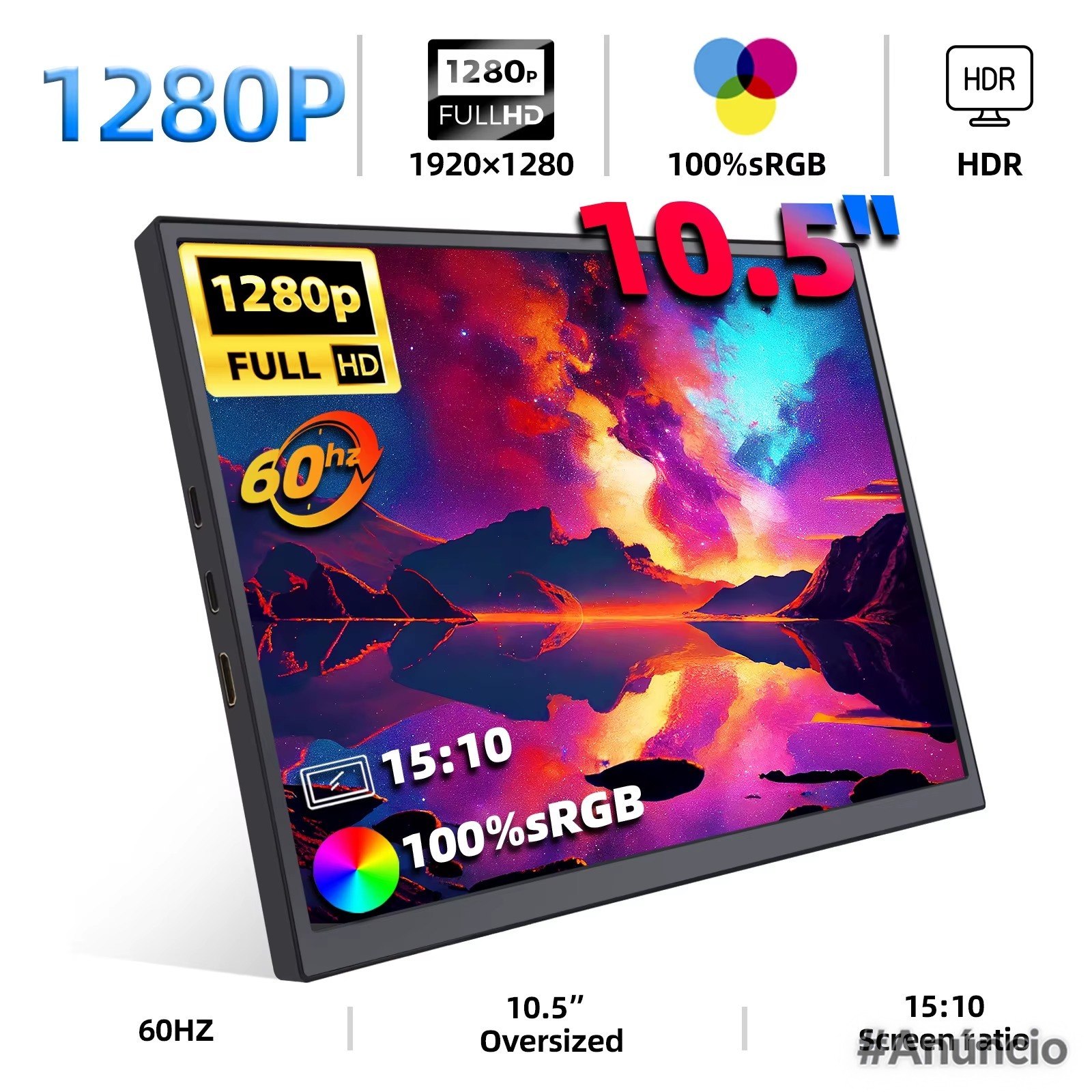 Monitor Portátil ZSUS PM10A 10.5" 10.5 ", 1280P, 100% sRGB, 5:10 60hz PM 10A