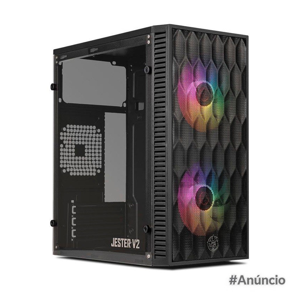 Gabinete Gamer TGT Jester V2 Rainbow Mini-Tower Lateral de Acrilico c/2 Fans, Preto TGT-JSRV2-BKGF02