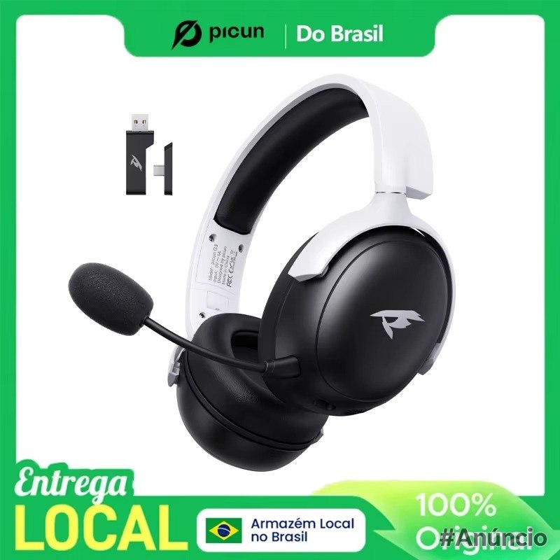 Headset Sem Fio 2.4GHz Picun-G3 Baixa Latência, Áudio Espacial 3D, ENC Mic