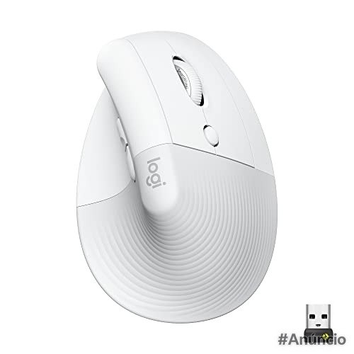 Mouse Sem Fio Logitech Lift Vertical com Design Ergonômico para Redução de Tensão Muscular, Cliques Silenciosos, Conexão Bluetooth ou USB Logi Bolt, Compatível com Windows/macOS/iPadOS - Branco