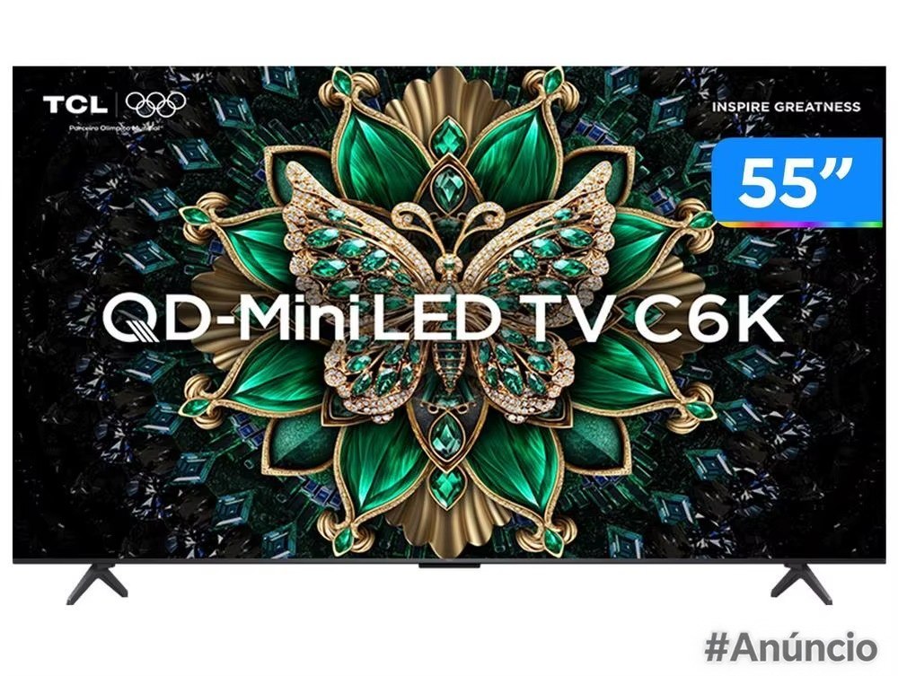 Smart TV 55" TCL 4K UHD MiniLED 55C6K 120Hz Google TV AiPQ Google Assistente 4 HDMI 2 USB