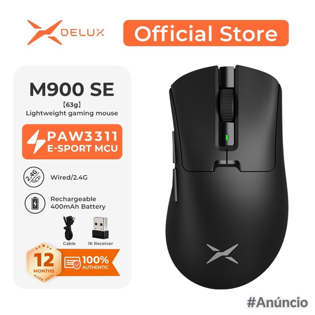Delux M900 Se PAW3311 Mouse Para Jogos DPI MAX 12000 Com Fio 2.4G Recarregável 63g Design Concentrado Em Massa 400mAh