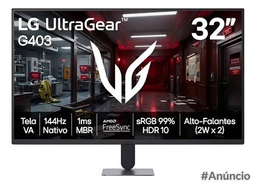 Monitor LG Ultragear - Tela Va Fhd 32, 144hz, 1ms (mbr), A Preto 127/220v