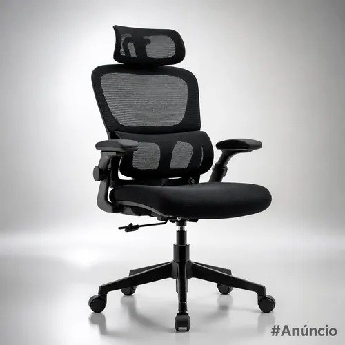 Cadeira Lombar Ergonômica Escritório Apoio Mesh Suporte Cor Preto Malha Nylon Pu