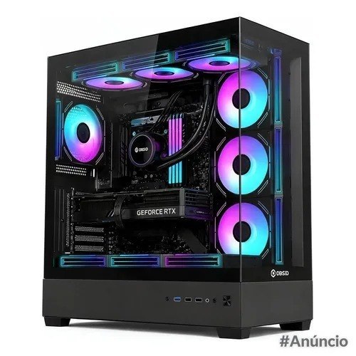 Gabinete Gamer Obsid Frame Preto Vidro Mid Tower S/ Fan Preto