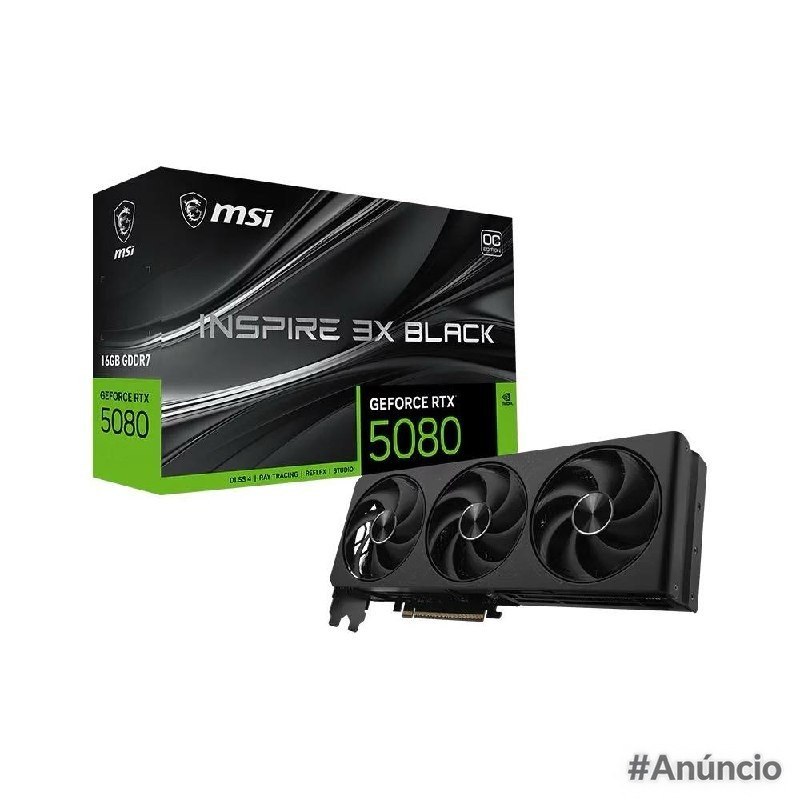 Placa de Vídeo MSI GeForce RTX 5080 INSPIRE 3X BLACK OC 16GB