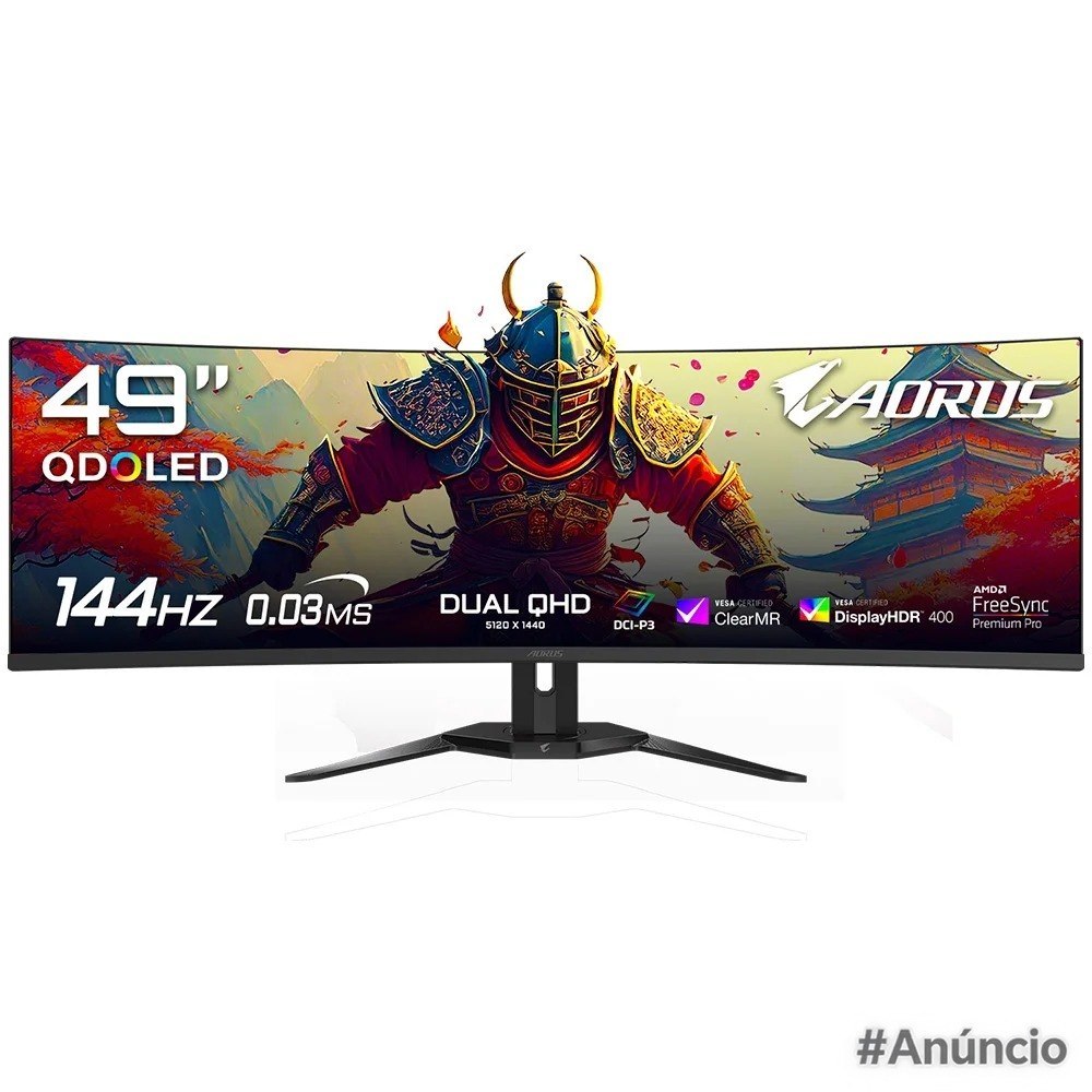 Monitor Gamer Gigabyte Aorus Qd Oled 49 Dual Qhd 144Hz 0 03Ms Freesync Premium Pro Hdr 400 Usb C Altura Ajustavel Som Integrado Co49Dq Sa