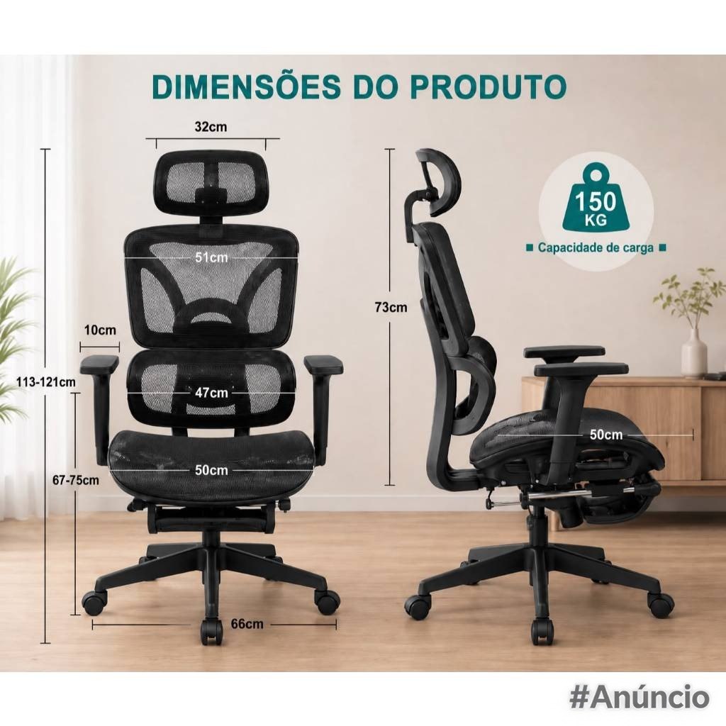 Cadeira Presidente Ergonômica Escritório Mesh Reclinável