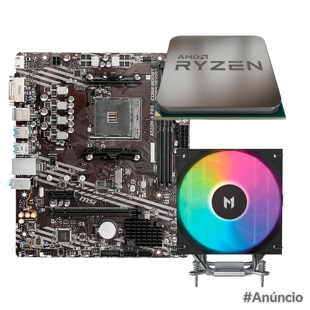 Placa Mãe MSI A520M A PRO + Processador AMD Ryzen 5 5500F + Air Cooler