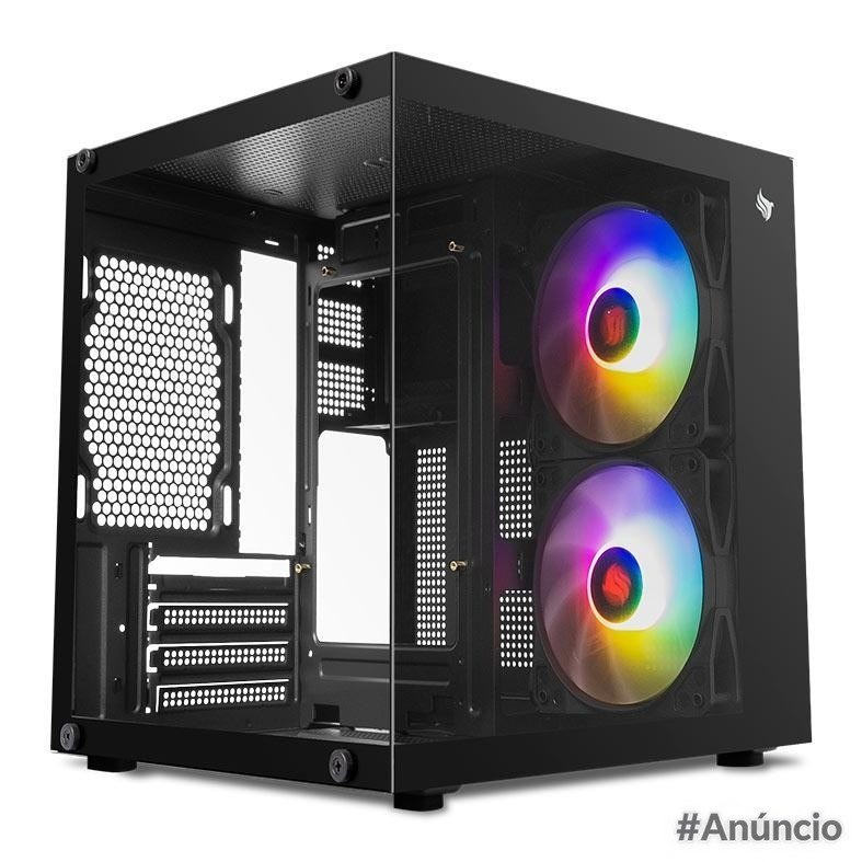 Gabinete Gamer Pichau Atom X Mini-Tower, Lateral de Vidro, Preto
