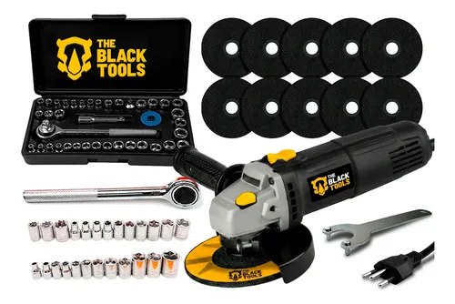 Kit de esmerilhadeira lixadeira angular 4.1/2 profissional The Black Tools com 40 peças, incluindo soquetes e catraca reversível