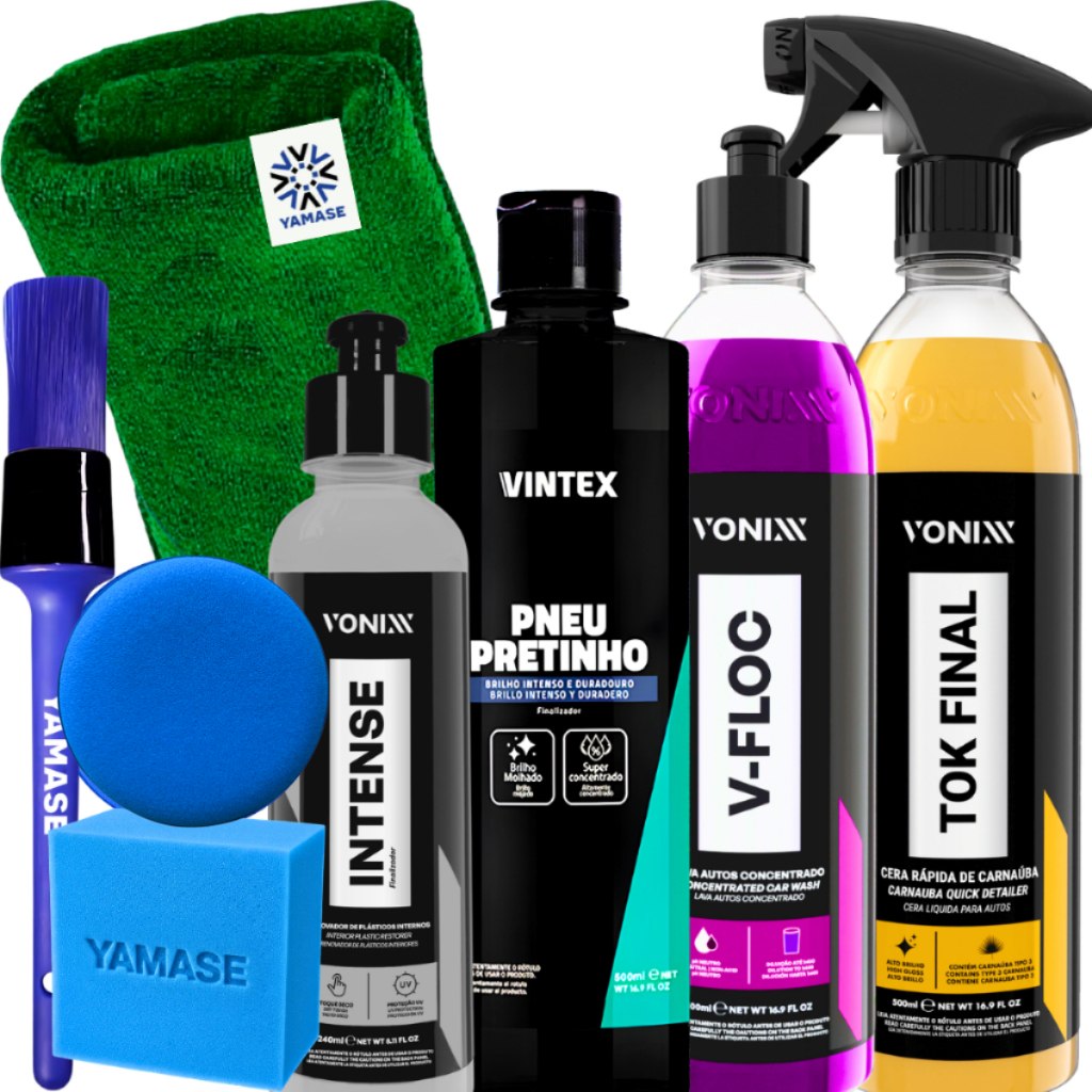 Kit Vonixx Estetica Automotiva V Floc Tok Final Intense 240ml Pneu Pretinho Pano Pincel E Aplicador