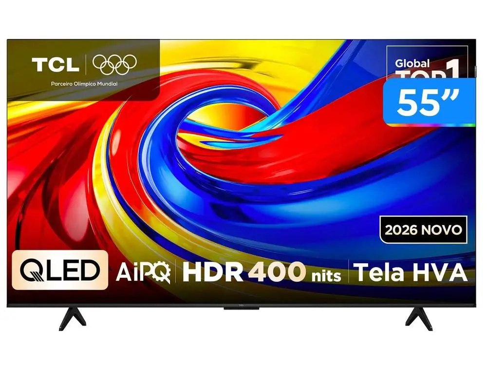 Smart TV TCL 55 polegadas 4K UHD QLED modelo 55P7L com tela HVA e 400 nits de brilho