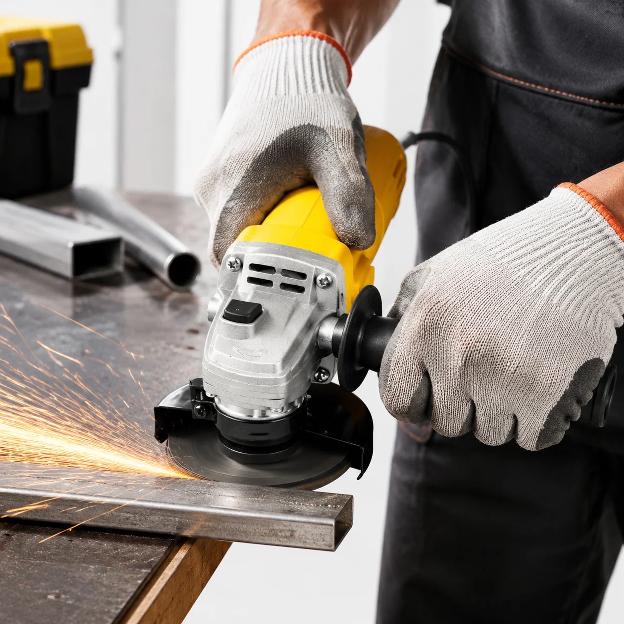 Esmerilhadeira angular profissional 900W com disco de corte e lixamento, design robusto para uso em metal, madeira e construção civil