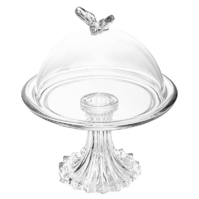 Prato para doce Wolff Bee com tampa transparente e pé elevado, medindo 15x15x18 cm, ideal para organizar balas e docinhos com elegância