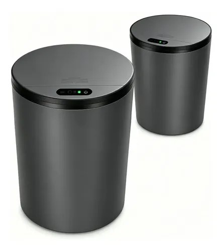 Lixeira inteligente automática com capacidade de 16 litros na cor cinza, com tampa superior e sensor de movimento