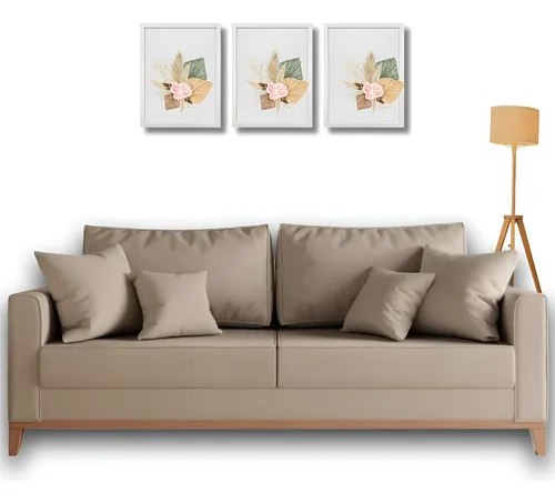 Sofa Beny 1,80 Linho Cru com pes em madeira