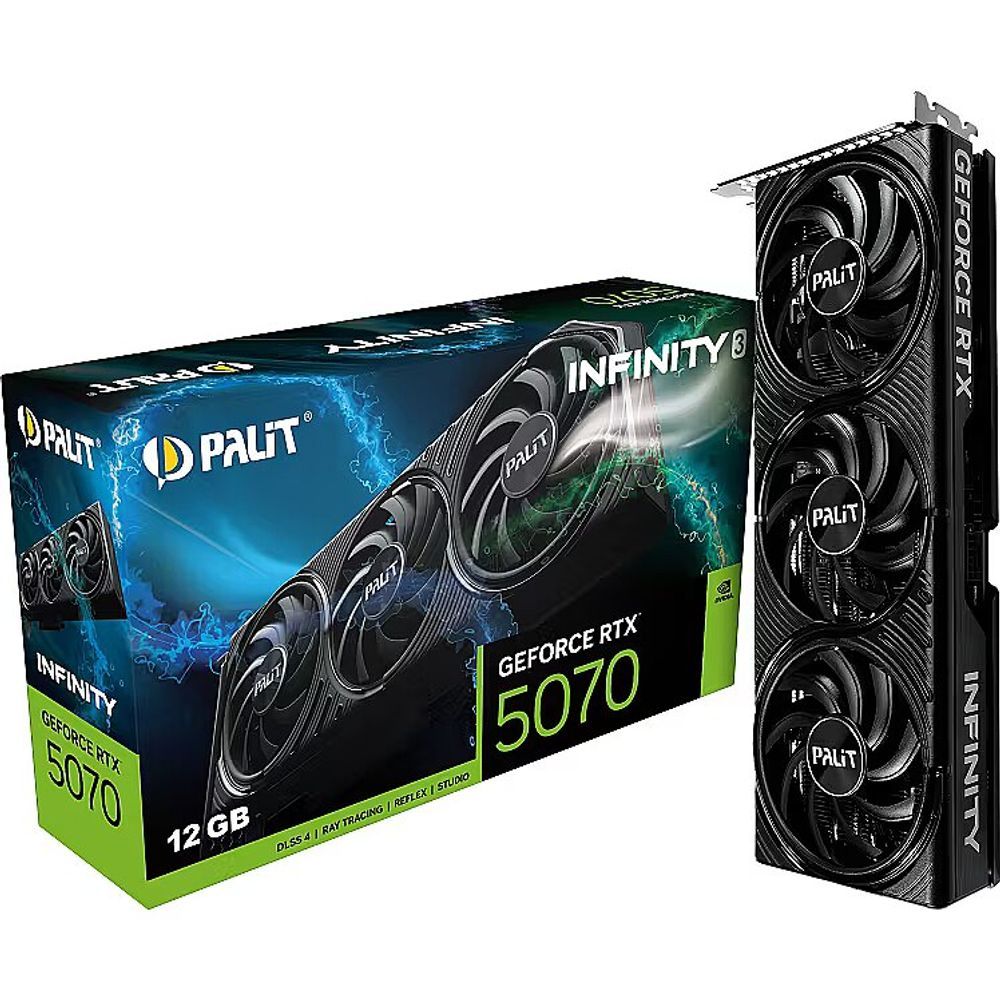 Placa de vídeo Nvidia GeForce RTX 5070 12GB da Palit com design de três ventiladores e iluminação RGB