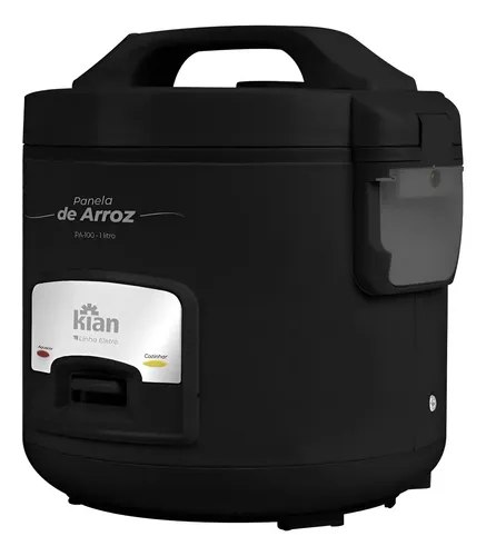 Panela de arroz elétrica inox preta com capacidade para 5 xícaras e potência de 400W da marca Kian