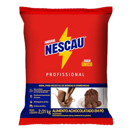 Embalagem vermelha do achocolatado NESCAU 2kg sabor único, com destaque para o texto 'Profissional' e 'Sabor único'