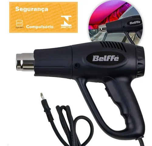 Soprador térmico Belffe preto com dois estágios de potência 1500/2000W, com bocal direcional e cabo resistente