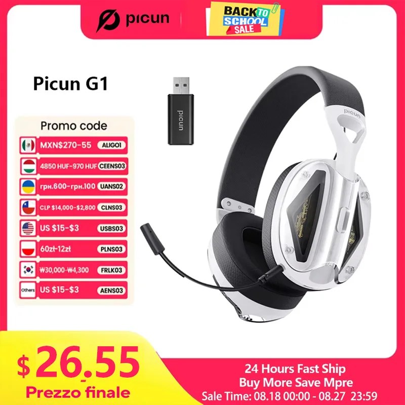 Headset Picun G1 sem fio na cor preta, com microfone retrátil e design ergonômico para jogos