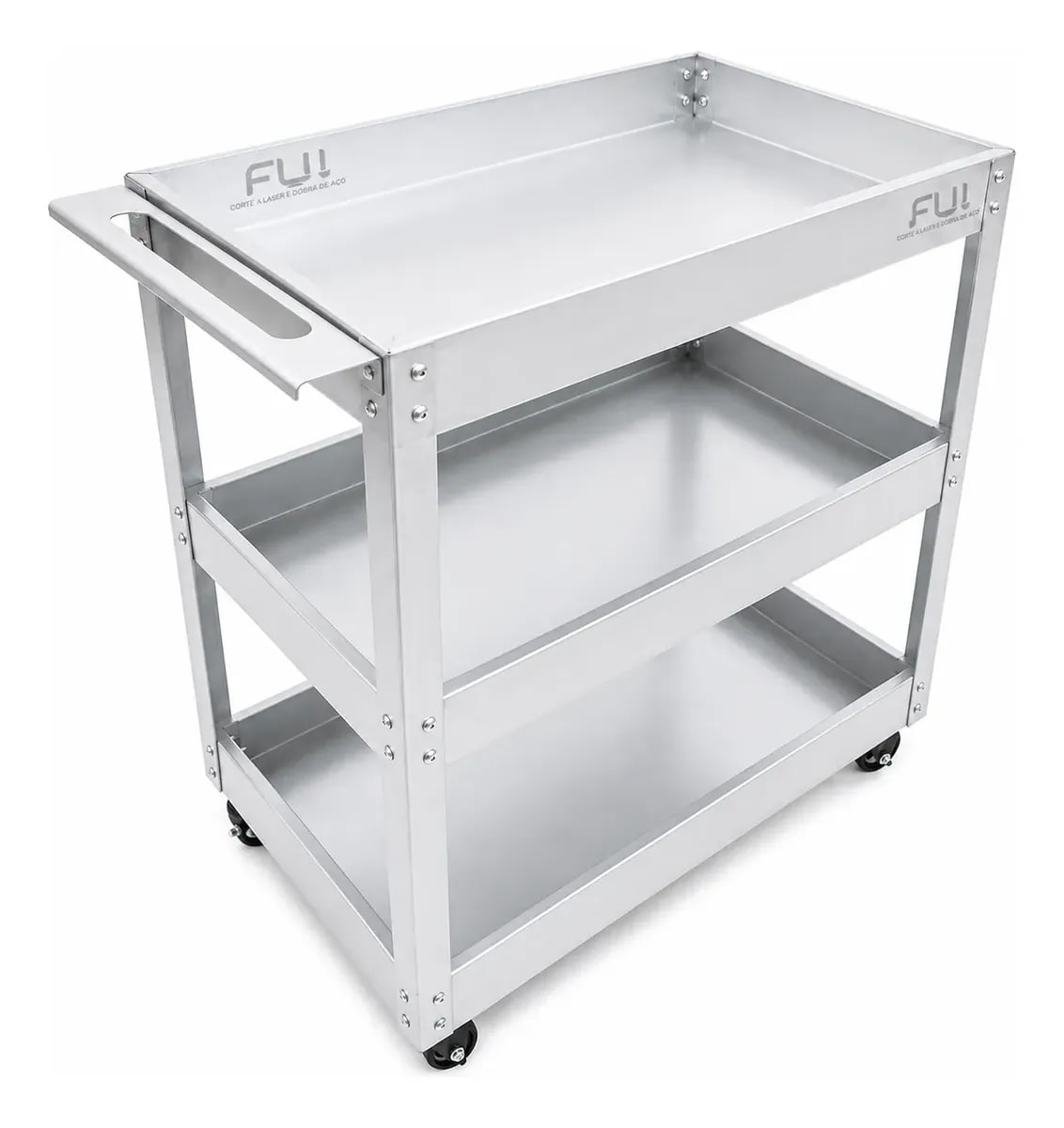 Carrinho de ferramentas em aço com rodízios, medindo 740x400x760mm, ideal para organização em oficinas e almoxarifados