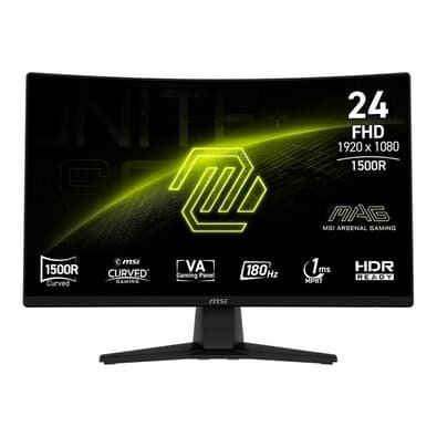 Monitor Gamer MSI MAG242C 24 polegadas curvo com tela FHD, 180Hz, painel VA e design preto
