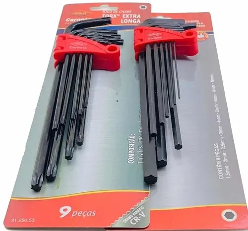 Jogo de 9 chaves Torx e Allen profissional em aço CR-V, com cabo antideslizante e embalagem transparente