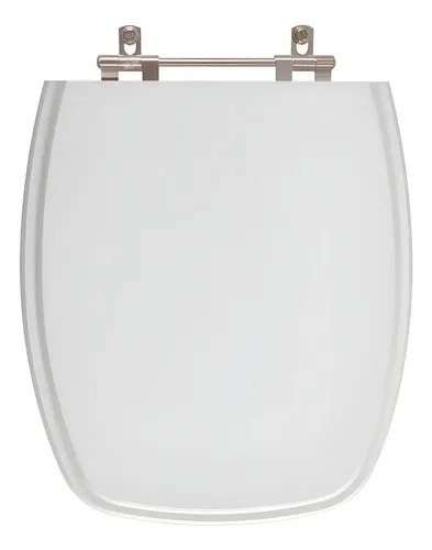 Assento sanitário Stylus na cor cinza prata com ferragens de fixação metálicas, visto de cima