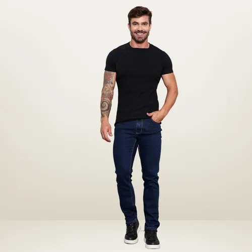 Calça Jeans Masculina Corte Reto Com Elastano Casual