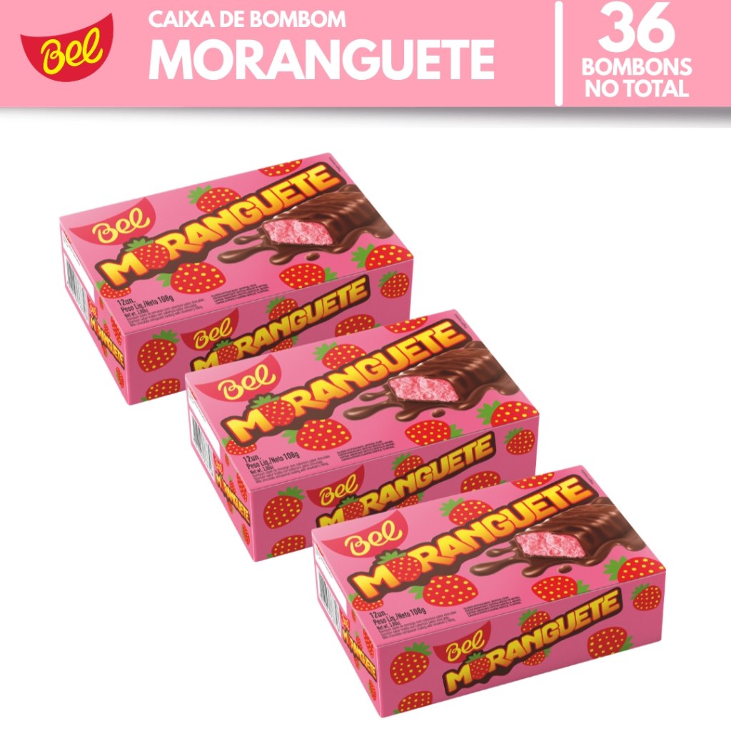 Kit 3 Caixas Bombom Moranguete Bel Sabor 108g