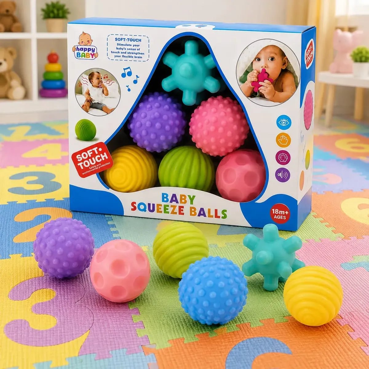 Kit 6 Bolas Tátil Bebê Sensorial Mordedor Montessori