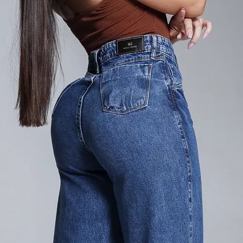 Calça Jeans Feminina Wide Leg Marmorizada 100% Algodão