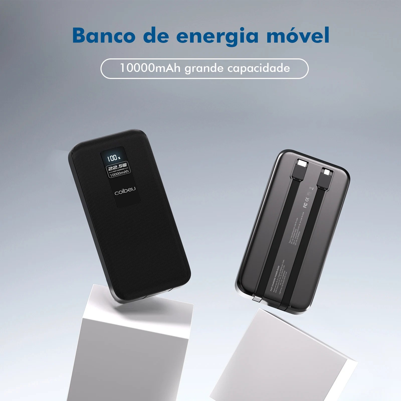 Powerbank Coibeu 10000mAh com cabos integrados e display digital