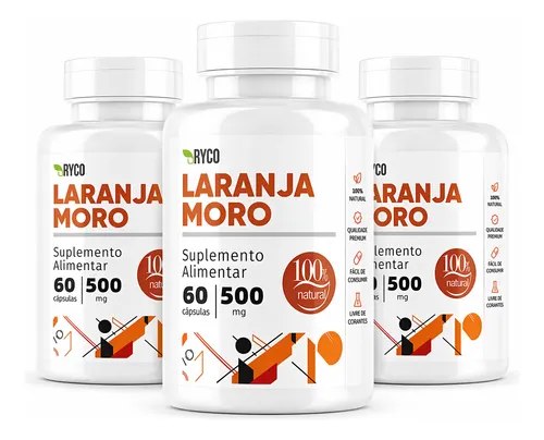 Kit 3 Potes Laranja Moro 500mg 180 Cápsulas Ryco