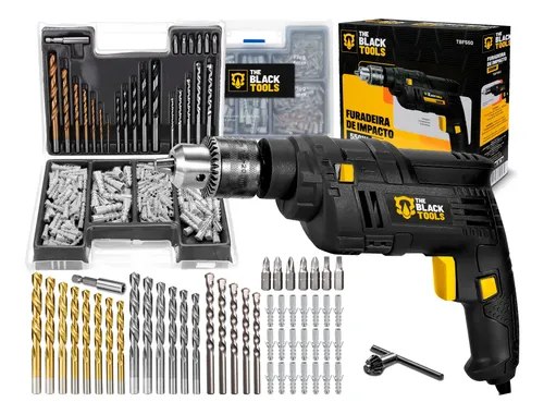 Furadeira de Impacto 550W 3/8 Pol 10mm com Kit 300 Peças The Black Tools
