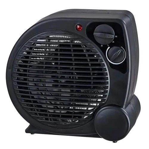 Aquecedor elétrico portátil a ar e ventilador quente Mimo Style Aq04 na cor preta com botões de controle e grade frontal